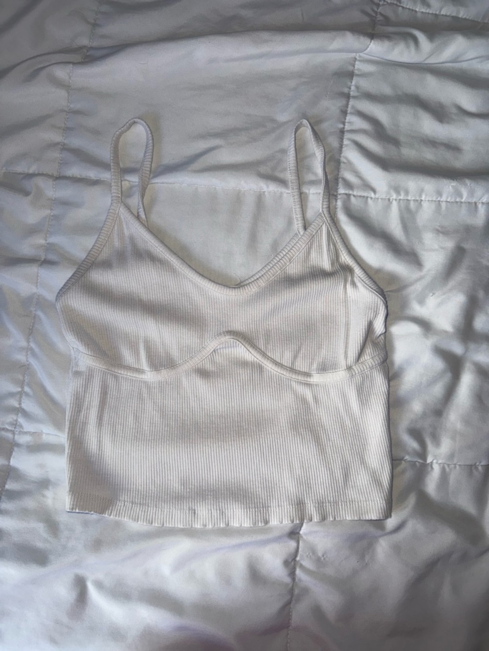 Ribbed White Cropped Cami Tank